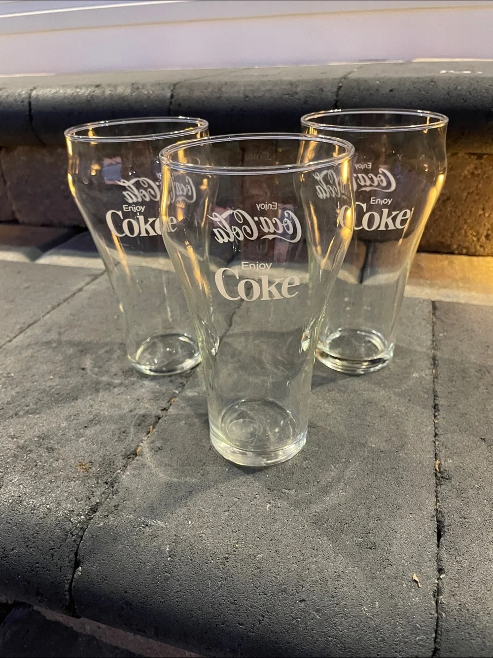 Like New Coca Cola Clear Branded Drinking Glasses - Two Sided - Set of 3